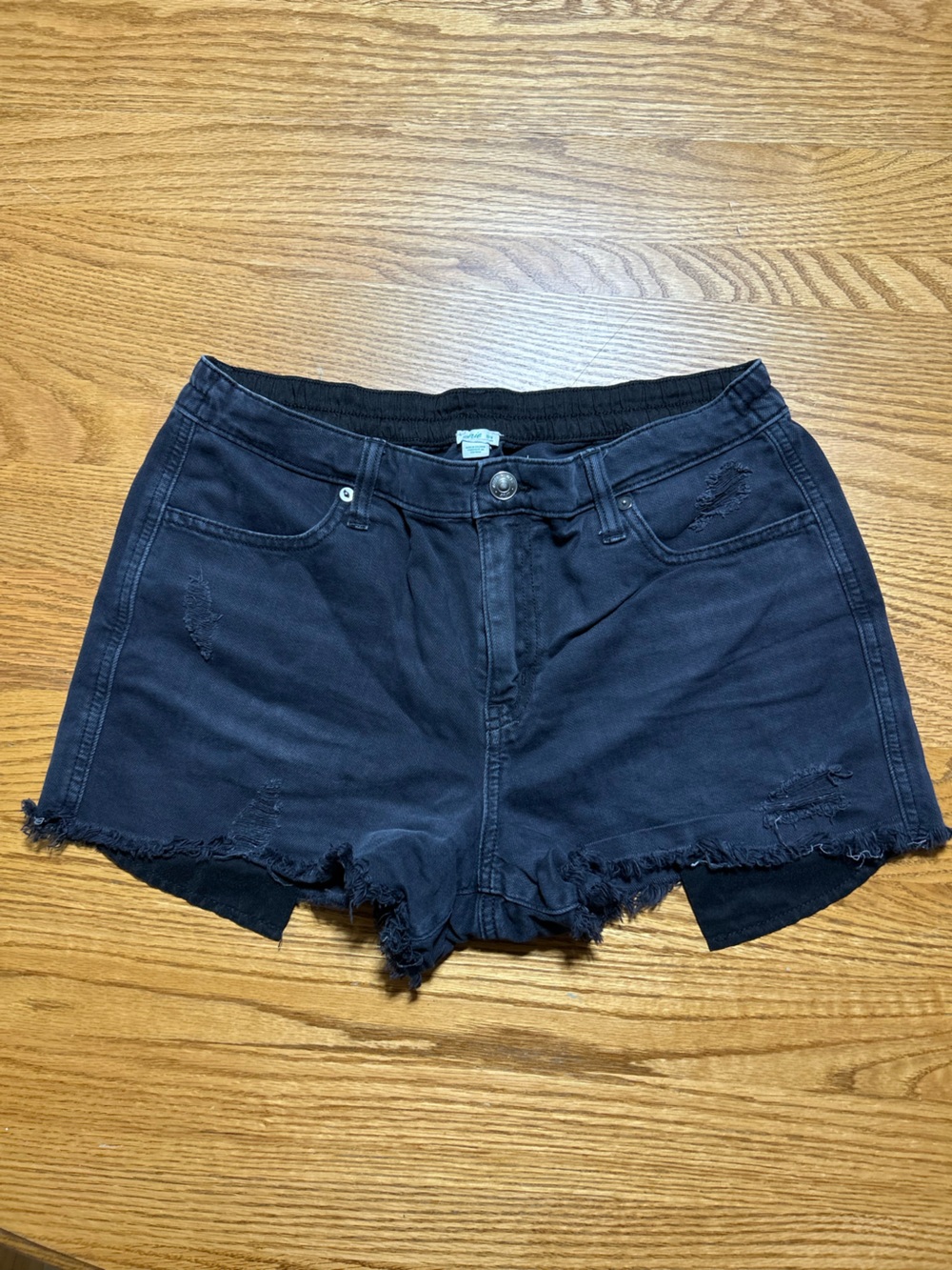 Women’s Aerie Elastic Band Jean Shorts Black Distressed Size Medium